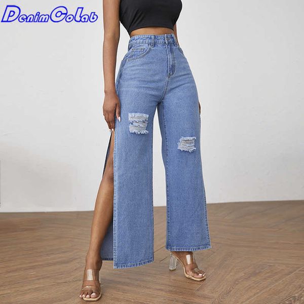 denimcolab fashion high split wide leg pants women casual loose hole jeans ladies streetwear ripped trousers denim 210927, Blue
denimcolab fashion high split wide leg pants women casual loose hole jeans ladies streetwear ripped trousers denim 210927, Blue