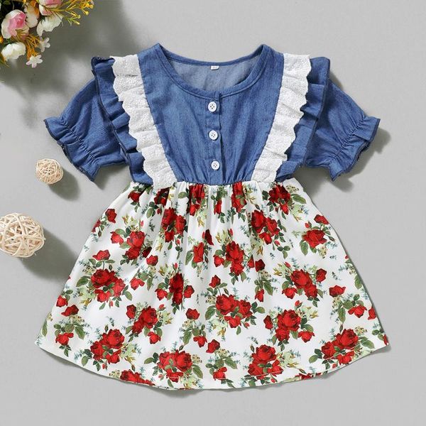 girl's dresses 2021 summer long dress for toddler kids baby girls floral lace ruffle denim princess outfits clothes, Red;yellow
girl's dresses 2021 summer long dress for toddler kids baby girls floral lace ruffle denim princess outfits clothes, Red;yellow