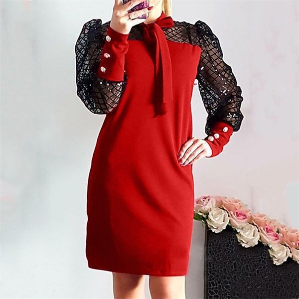 autumn mesh patchwork mini party dress elegant slim bow neck button holiday short fall spring black red es 210520, Black;gray
autumn mesh patchwork mini party dress elegant slim bow neck button holiday short fall spring black red es 210520, Black;gray