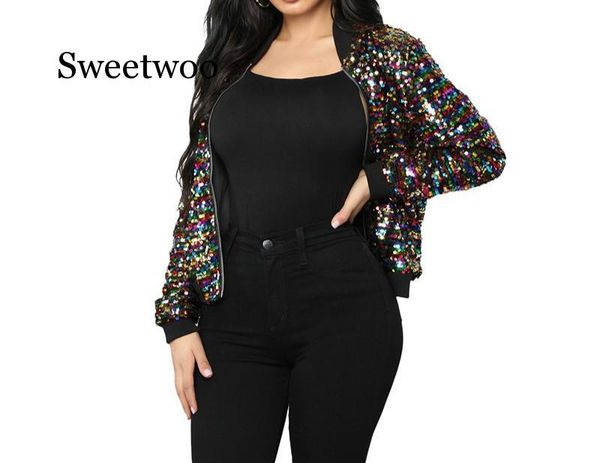 women's jackets 2021 women long sleeve colorful bomber jacket zipper bling sequin coat glitter street club wear, Black;brown
women's jackets 2021 women long sleeve colorful bomber jacket zipper bling sequin coat glitter street club wear, Black;brown