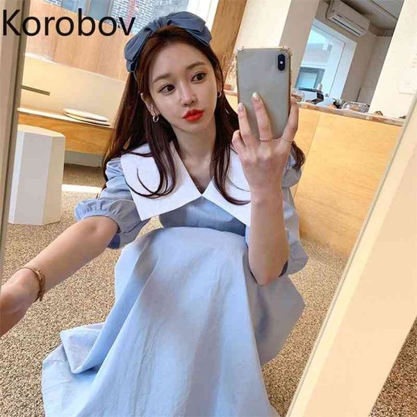 korobov spring summer new women dresses vintage elegant puff sleeve peter pan collar dress female high waist korean 210430, Black;gray
korobov spring summer new women dresses vintage elegant puff sleeve peter pan collar dress female high waist korean 210430, Black;gray
