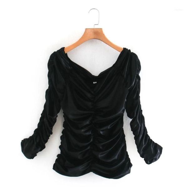 women black velvet pleated slim shirt casual femme slash neck long sleeve blouse lady blusas s81321, White 
women black velvet pleated slim shirt casual femme slash neck long sleeve blouse lady blusas s81321, White