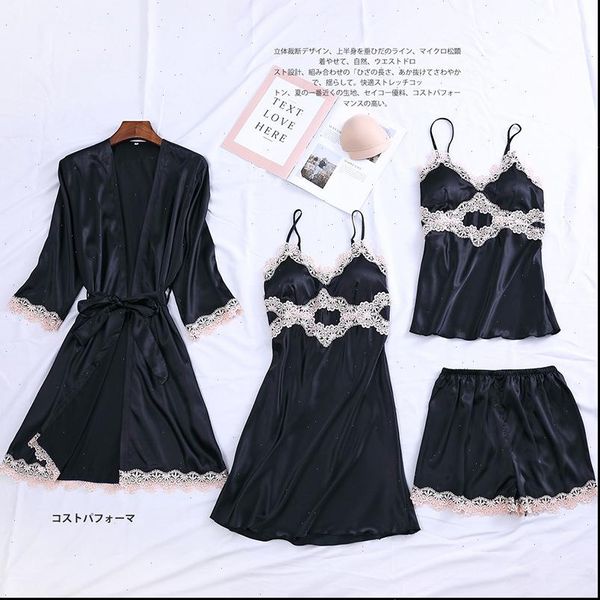 casual satin nightwear pajamas women sleepwear 4pcs sleep set bride bridesmaid wedding robe silky intimate lingerie pyjamas suit, Black;red
casual satin nightwear pajamas women sleepwear 4pcs sleep set bride bridesmaid wedding robe silky intimate lingerie pyjamas suit, Black;red
