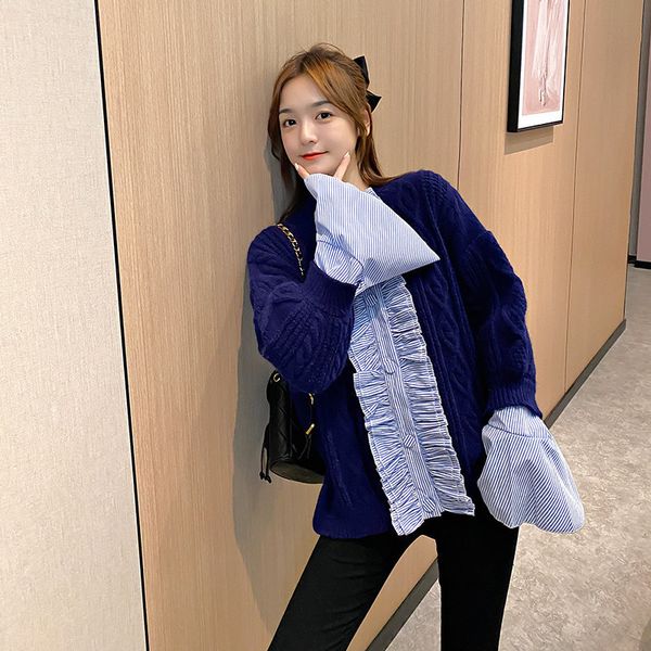 knitwear women's loose korean version 2021 new autumn and winter clothes student lazy style design sense splicing shirt sweater, White;black
knitwear women's loose korean version 2021 new autumn and winter clothes student lazy style design sense splicing shirt sweater, White;black