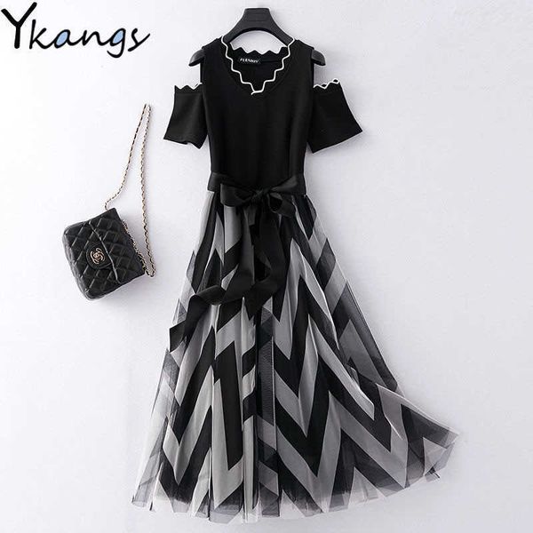women plus size mesh black long dress elegant off shoulder summer dress striped waves casual office ladies wear party club 210619, Black;gray
women plus size mesh black long dress elegant off shoulder summer dress striped waves casual office ladies wear party club 210619, Black;gray