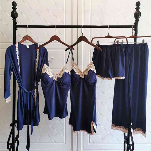 women's sleepwear satin lace trim 5pcs pajamas suit women kimono bathrobe gown causal lounge nightwear v-neck loose home wear, Black;red
women's sleepwear satin lace trim 5pcs pajamas suit women kimono bathrobe gown causal lounge nightwear v-neck loose home wear, Black;red