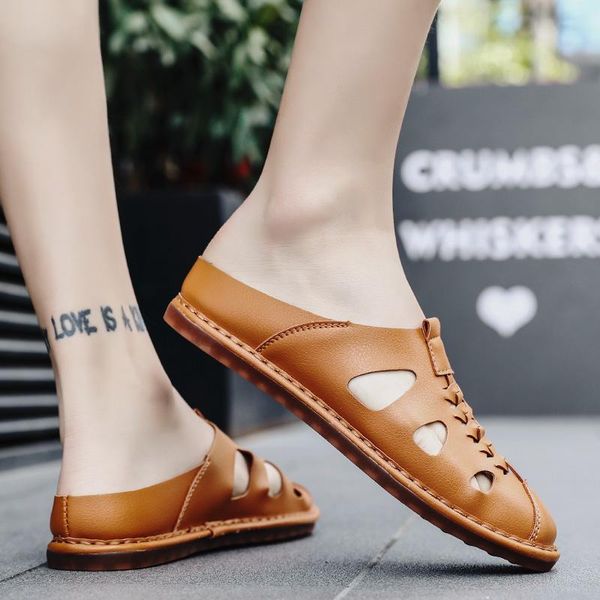 slippers 2021 leather sandals loafers men shoes fashion summer cutout breathable flats half-slippers slides flip flops, Black
slippers 2021 leather sandals loafers men shoes fashion summer cutout breathable flats half-slippers slides flip flops, Black