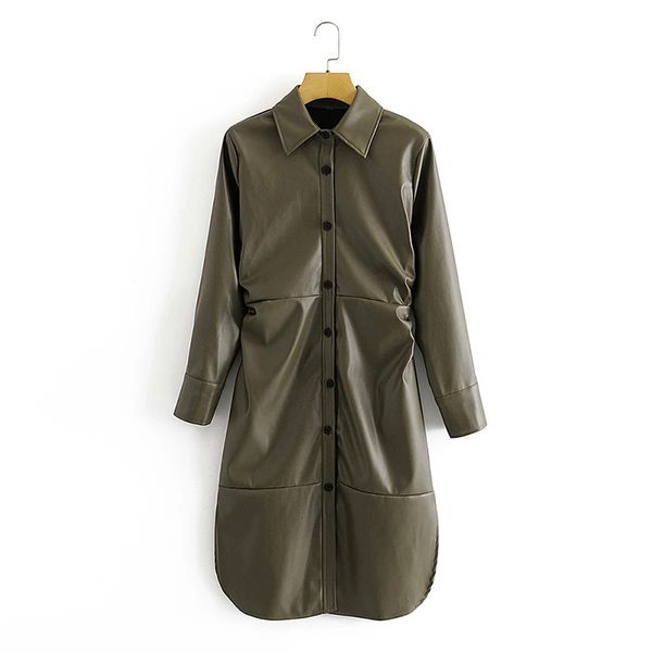 women cool pu folds solid color artificial leather dress female can be worn outside single-breasted long dresses 210520, Black;gray
women cool pu folds solid color artificial leather dress female can be worn outside single-breasted long dresses 210520, Black;gray