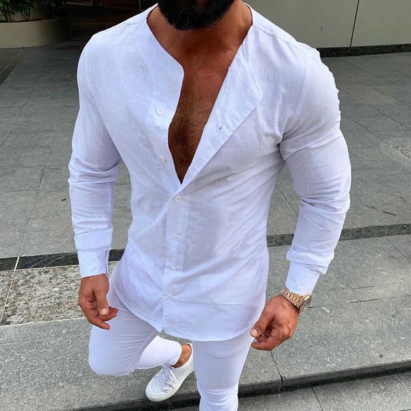 linen men slim casual long sleeve drs shirts shirt blouse, White;black
