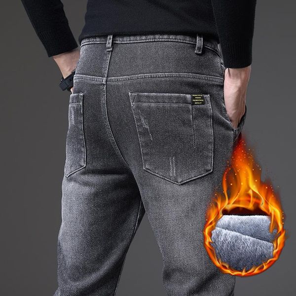 men's jeans winter men fleece warm straight slim style thicken stretch denim pants male brand trousers, Blue
men's jeans winter men fleece warm straight slim style thicken stretch denim pants male brand trousers, Blue