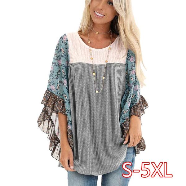 women's blouses & shirts plus size 5xl women three-quarter blouse print patchwork waffle o-neck pullover stylish loose lady shirt, White
women's blouses & shirts plus size 5xl women three-quarter blouse print patchwork waffle o-neck pullover stylish loose lady shirt, White