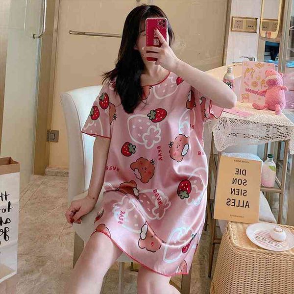 summer casual nights silk women sleepwear short sleeve nightgown oversize sleep shirt cute print for pj nightdress, Black;red
summer casual nights silk women sleepwear short sleeve nightgown oversize sleep shirt cute print for pj nightdress, Black;red