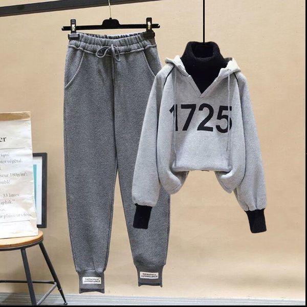 autumn and winter long sleeved womens tracksuits korean hooded fake two piece high neck sweater waist leisure fashion suit women, Gray
autumn and winter long sleeved womens tracksuits korean hooded fake two piece high neck sweater waist leisure fashion suit women, Gray