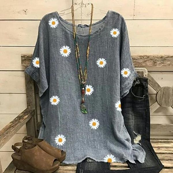 women's blouses & shirts 5xl women daisy print o neck blouse shirt summer 2021 short sleeve loose cotton linen feminino, White
women's blouses & shirts 5xl women daisy print o neck blouse shirt summer 2021 short sleeve loose cotton linen feminino, White