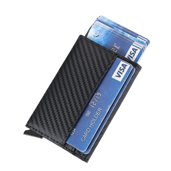 card holders rfid bloing slim men's holder minimalist carbon fiber genuine leather aluminium smart wallet with elastic, Brown;gray
card holders rfid bloing slim men's holder minimalist carbon fiber genuine leather aluminium smart wallet with elastic, Brown;gray