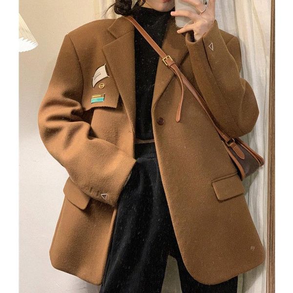 women's suits & blazers vintage camel woolen women winter korean style suit jacket woman fashion button oversized blazer autumn, White;black
women's suits & blazers vintage camel woolen women winter korean style suit jacket woman fashion button oversized blazer autumn, White;black