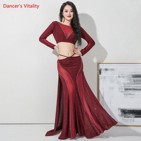 belly dance set mesh stitching long sleeve split skirt practice clothes female high-end suit performance clothing stage wear, Black;red
belly dance set mesh stitching long sleeve split skirt practice clothes female high-end suit performance clothing stage wear, Black;red