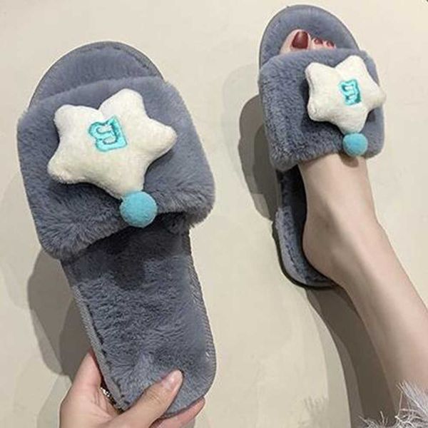 cartoon stars fur slippers winter shoes home plush women indoor warm fluffy flat cotton women xx479 210625, Black 
cartoon stars fur slippers winter shoes home plush women indoor warm fluffy flat cotton women xx479 210625, Black