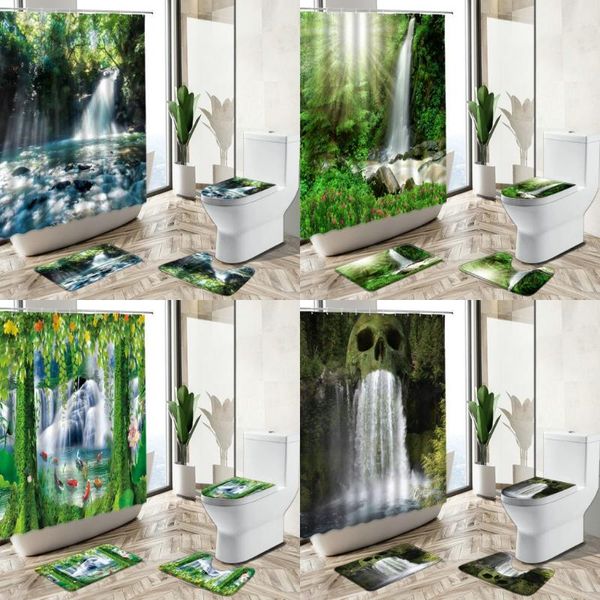 shower curtains waterfall lake scenery curtain forest green plants flowers spring natural landscape home rug toilet cover bath mat set 
shower curtains waterfall lake scenery curtain forest green plants flowers spring natural landscape home rug toilet cover bath mat set