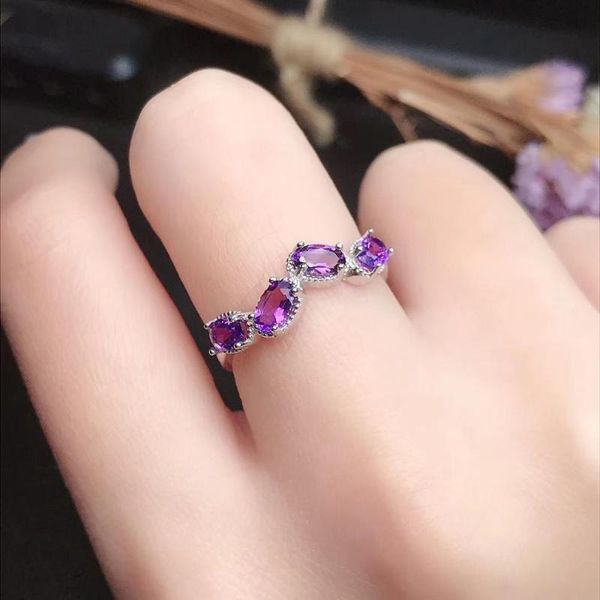 cluster rings natural amethyst ring 925 sterling silver lady certificate, Golden;silver 
cluster rings natural amethyst ring 925 sterling silver lady certificate, Golden;silver