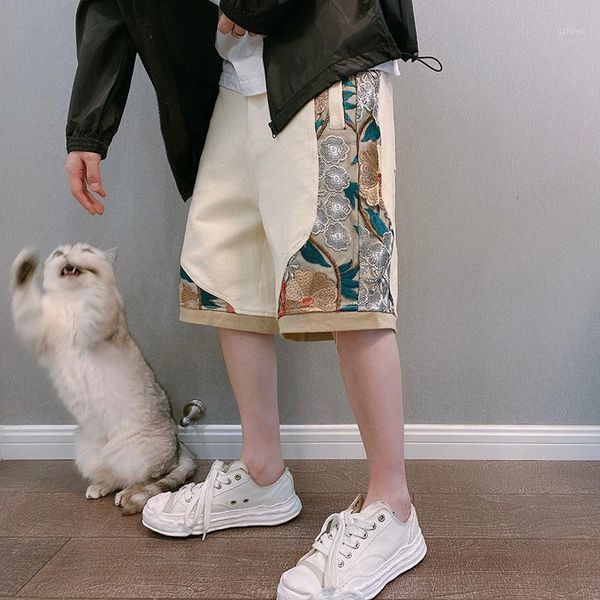 men's shorts men's 2022 summer national tide high street retro chinese style embroidery stitching casual outer wear five-point pan, White;black
men's shorts men's 2022 summer national tide high street retro chinese style embroidery stitching casual outer wear five-point pan, White;black