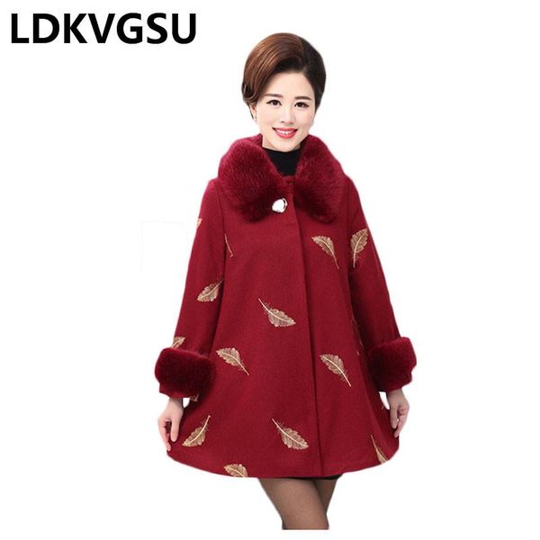 women's wool & blends middle-aged women woolen coat 2021 autumn winter fur collar embroidered female overcoat large size 5xl is386, Black
women's wool & blends middle-aged women woolen coat 2021 autumn winter fur collar embroidered female overcoat large size 5xl is386, Black