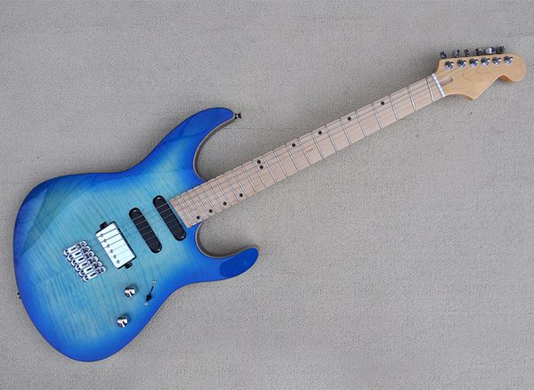 blue electric guitar with slanted frets,maple fingerboard,flame maple veneer,can be customized
blue electric guitar with slanted frets,maple fingerboard,flame maple veneer,can be customized