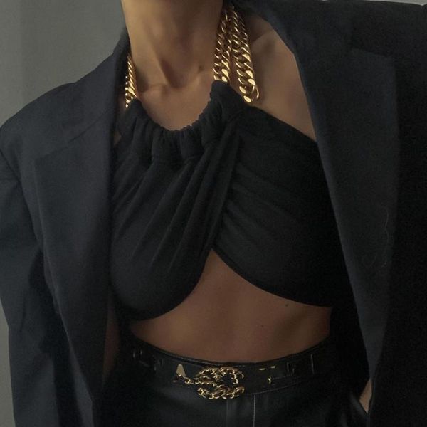 women's tanks & camis 2021 streetwear summer fashion chic halter chain crop for women solid backless cropped feminino black wrap top, White
women's tanks & camis 2021 streetwear summer fashion chic halter chain crop for women solid backless cropped feminino black wrap top, White