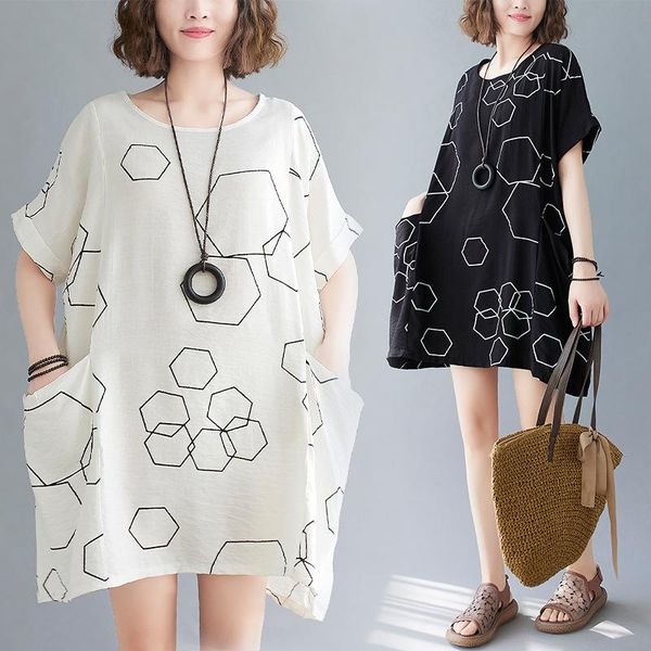 casual dresses summer big size women's wear over 200 pounds fat mm loose thin age print dress, Black;gray
casual dresses summer big size women's wear over 200 pounds fat mm loose thin age print dress, Black;gray