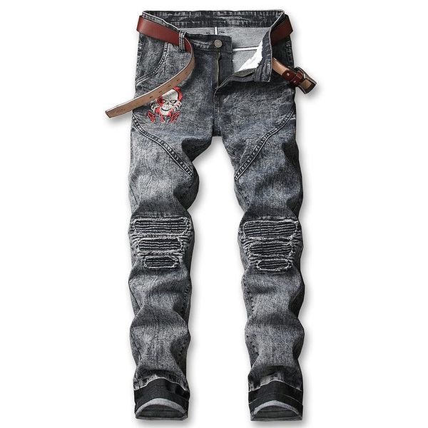 men's jeans high street loose men black ripped embroidery denim pants paint hole hip hop elasticity trousers, Blue
men's jeans high street loose men black ripped embroidery denim pants paint hole hip hop elasticity trousers, Blue