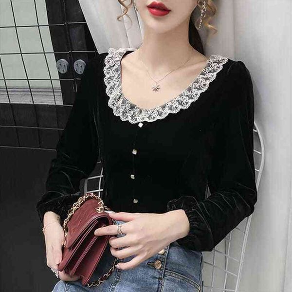 autumn long sleeved short gold women blouses velvet lace v neck blusas mujer de moda, White
autumn long sleeved short gold women blouses velvet lace v neck blusas mujer de moda, White