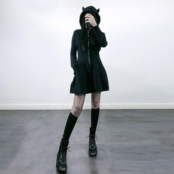 casual dresses punk style girls solid zip cat long sleeve womens harajuku hooded hoodies dress female mini, Black;gray
casual dresses punk style girls solid zip cat long sleeve womens harajuku hooded hoodies dress female mini, Black;gray
