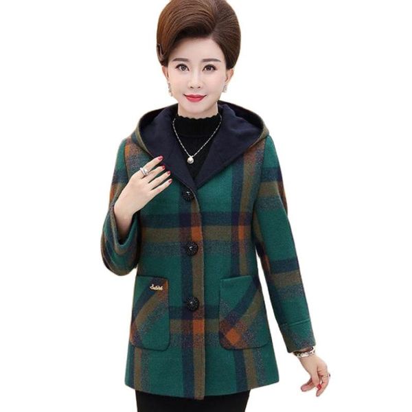women's wool & blends 2021 coat women autumn winte hooded plaid jacket middle-aged loose woolen ladies plus size overcoat outerwear, Black
women's wool & blends 2021 coat women autumn winte hooded plaid jacket middle-aged loose woolen ladies plus size overcoat outerwear, Black