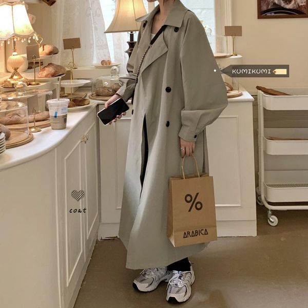 women's trench coats khaki long coat autumn casual with thin temperament sleeve windbreaker, Tan;black 
women's trench coats khaki long coat autumn casual with thin temperament sleeve windbreaker, Tan;black
