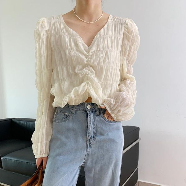 women's blouses & shirts temperament elegant v-neck long sleeve blouse chic flods design solid pullover women summer 2021 sweet fresh c, White
women's blouses & shirts temperament elegant v-neck long sleeve blouse chic flods design solid pullover women summer 2021 sweet fresh c, White