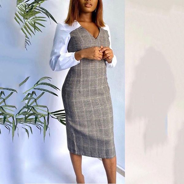 casual dresses 2021 women plaid dress long sleeve v neck high waist bodycon mid calf elegant evening night party dinner vestidos mujer, Black;gray
casual dresses 2021 women plaid dress long sleeve v neck high waist bodycon mid calf elegant evening night party dinner vestidos mujer, Black;gray