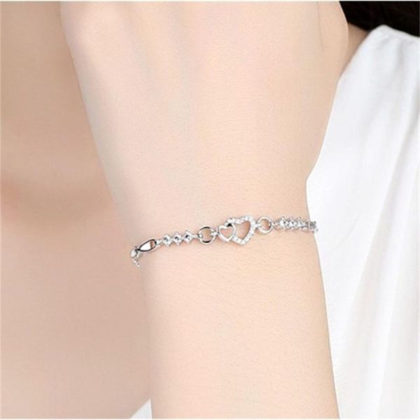 link, chain female decoration korean style creative modeling bracelet white crystal zircon heart shape 925 sterling silver, Black
link, chain female decoration korean style creative modeling bracelet white crystal zircon heart shape 925 sterling silver, Black