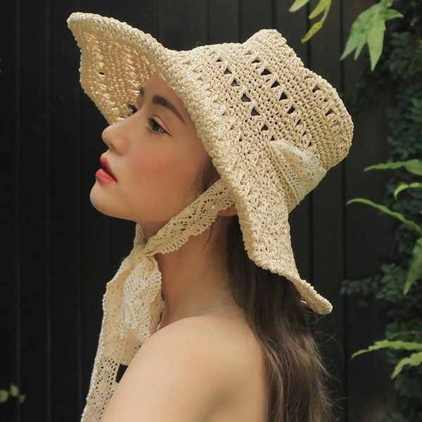 wide brim hats handmade weave raffia panama beach straw hat women hollow lace tie sun summer cap for holiday, Blue;gray
wide brim hats handmade weave raffia panama beach straw hat women hollow lace tie sun summer cap for holiday, Blue;gray