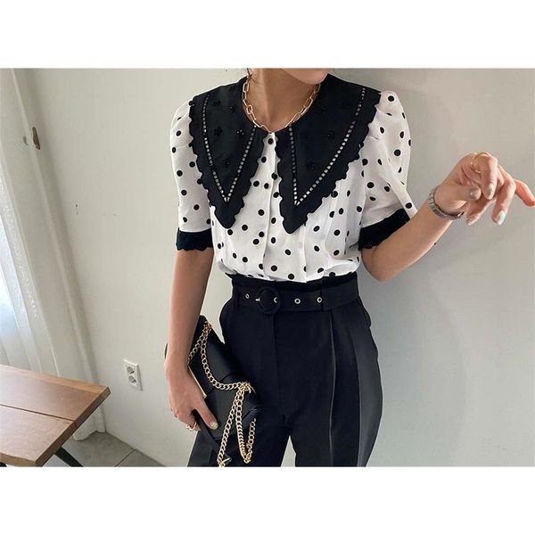 women's knits & tees vintage peter pan collar polka dot blouse cotton korean fashion puff sleeve summer short white khaiki dkj
women's knits & tees vintage peter pan collar polka dot blouse cotton korean fashion puff sleeve summer short white khaiki dkj