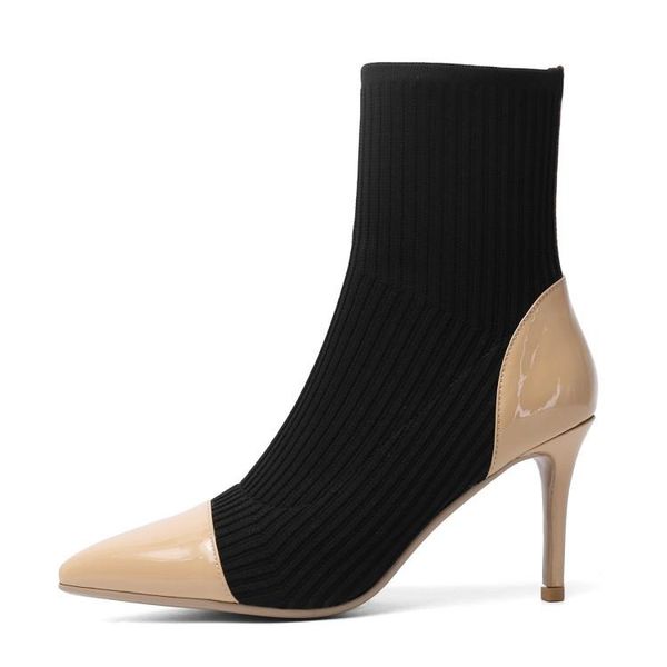 boots classic women's nude color stitching stretch shoes spring and autumn work elegant, Black
boots classic women's nude color stitching stretch shoes spring and autumn work elegant, Black