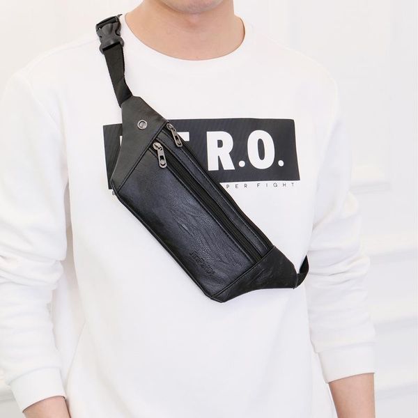 men's 2021 chest bag leather solid color mini waist wallet hip small travel headset bags