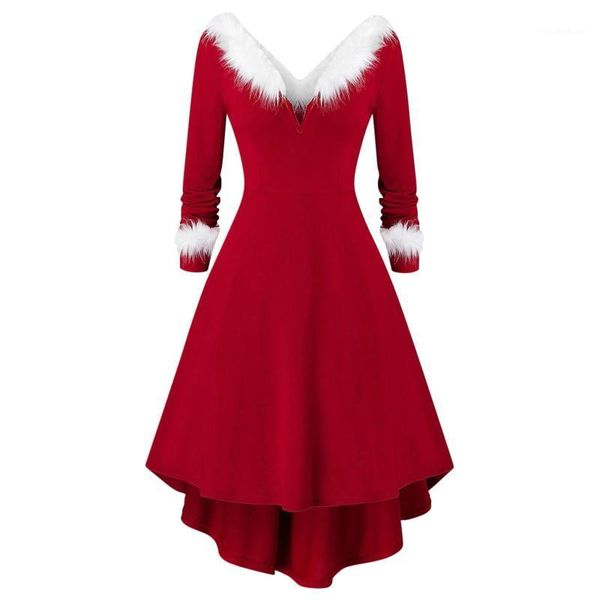 casual dresses women christmas long sleeve v-neck red midi swing dress white plush trim pleated asymmetric party santa costume, Black;gray
casual dresses women christmas long sleeve v-neck red midi swing dress white plush trim pleated asymmetric party santa costume, Black;gray