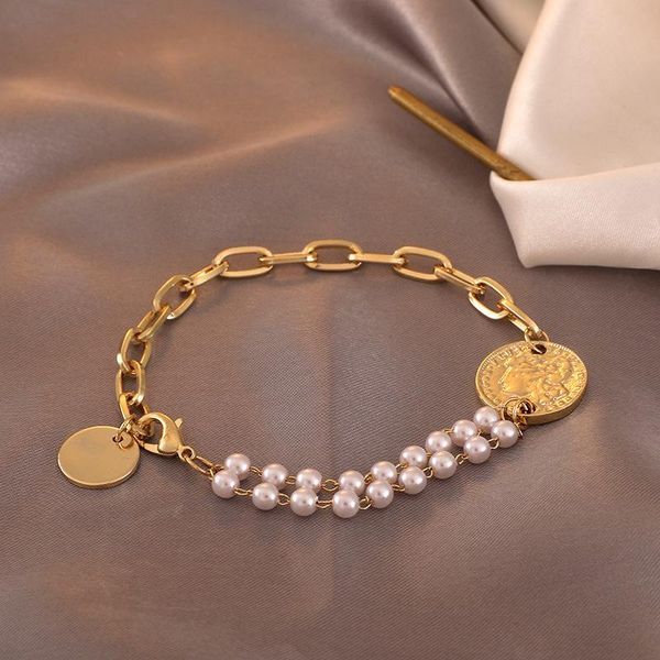 link, chain fashion creative ms pearl bracelet with personality beauty head ornaments, Black
link, chain fashion creative ms pearl bracelet with personality beauty head ornaments, Black