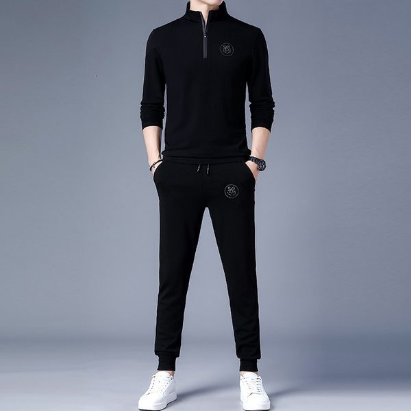 men's leisure spring and autumn thin youth long sleeve men's fashion t-shirt two piece sports suit, Black
men's leisure spring and autumn thin youth long sleeve men's fashion t-shirt two piece sports suit, Black