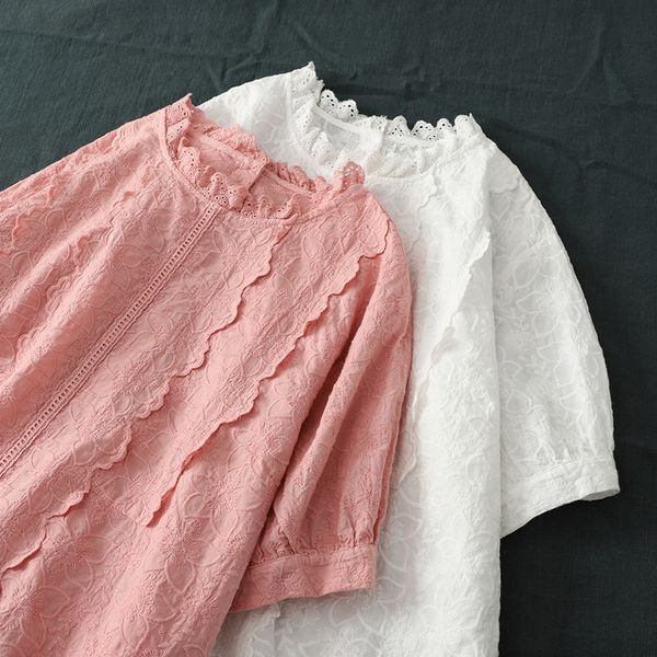 women's blouses & shirts lamtrip unique floral embroidery sweet lacing ruffled collar short sleeve cotton shirt women 2021 sum, White
women's blouses & shirts lamtrip unique floral embroidery sweet lacing ruffled collar short sleeve cotton shirt women 2021 sum, White