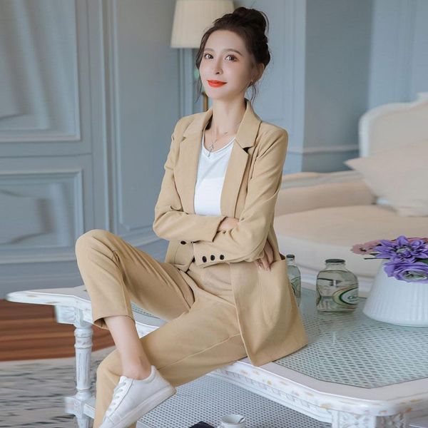 women fashion pant suits autumn female temperament small suit casual loose two-piece sets ankle length pants single button women's two, White
women fashion pant suits autumn female temperament small suit casual loose two-piece sets ankle length pants single button women's two, White