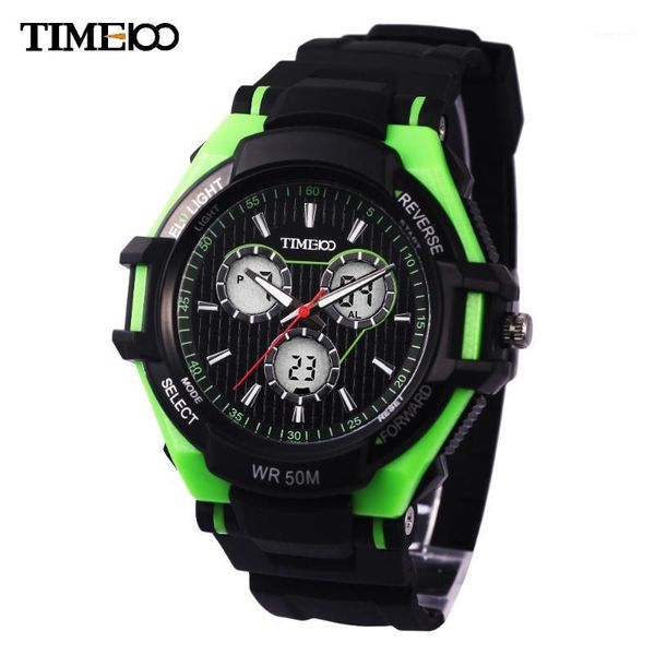 time100 men dual time outdoor sport watch three subdial black rubber strap led analog-digital electronic wrist for wristwatches, Slivery;brown
time100 men dual time outdoor sport watch three subdial black rubber strap led analog-digital electronic wrist for wristwatches, Slivery;brown