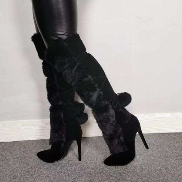 boots 2021 women knee high black fur lace up pointed toe heels shoes thigh stilettos
boots 2021 women knee high black fur lace up pointed toe heels shoes thigh stilettos