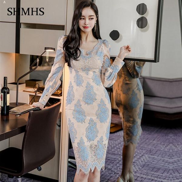 high waist tight office dress 2021 spring simple flowers lace v-neck long puff sleeve elegant party women casual dresses, Black;gray
high waist tight office dress 2021 spring simple flowers lace v-neck long puff sleeve elegant party women casual dresses, Black;gray