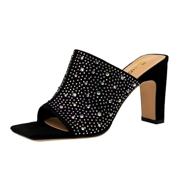 slippers women square toe flock summer colors crystal peep high heels slides ladies casual outside, Black
slippers women square toe flock summer colors crystal peep high heels slides ladies casual outside, Black